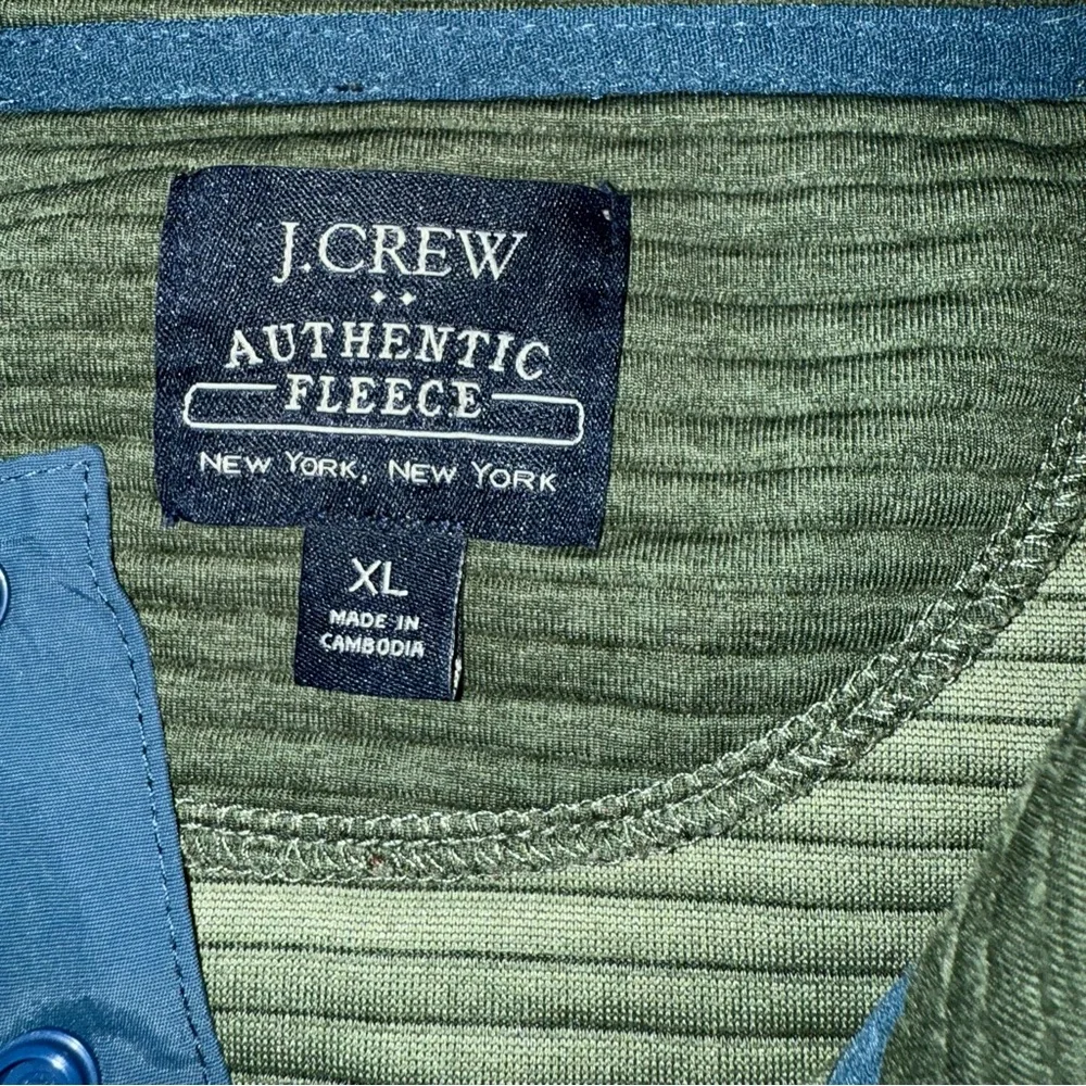 J.Crew Authentic Fleece Pullover Green XL Snap Mock Neck‎ Long Sleeve